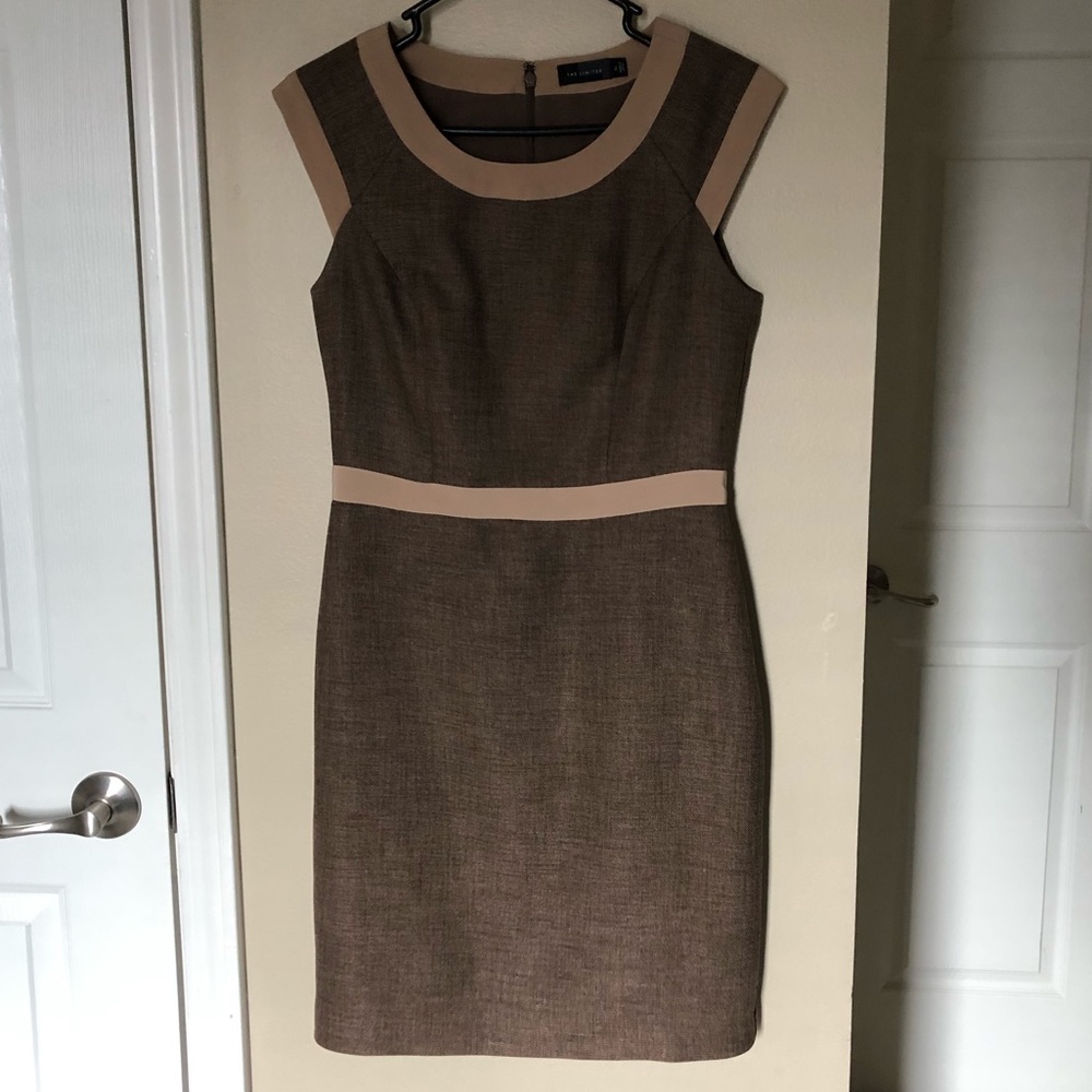 Brown Tweed Print & Tan Cap Sleeve Dress